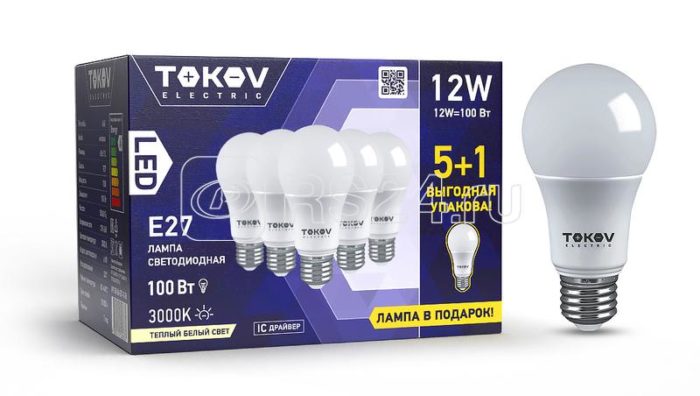 Набор ПРОМО лампа светодиодная 12Вт А60 3000К Е27 176-264В (Promo 5+1 шт) TOKOV ELECTRIC Promo-A60-E27-12-3K