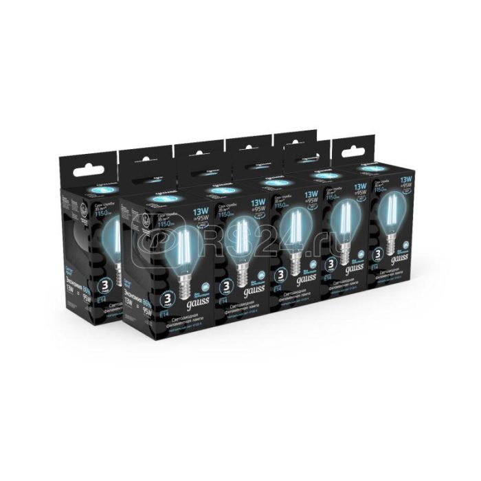 Лампа светодиодная филаментная Black Filament 13Вт P45 шар 4100К нейтр. бел. E14 1150лм GAUSS 105801213 — изображение 2