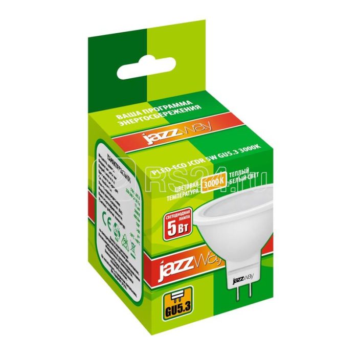 Лампа светодиодная PLED-ECO 5Вт JCDR MR16 рефлектор матовая 3000К тепл. бел. GU5.3 400лм 230В 50Гц JazzWay 1037077A — изображение 2