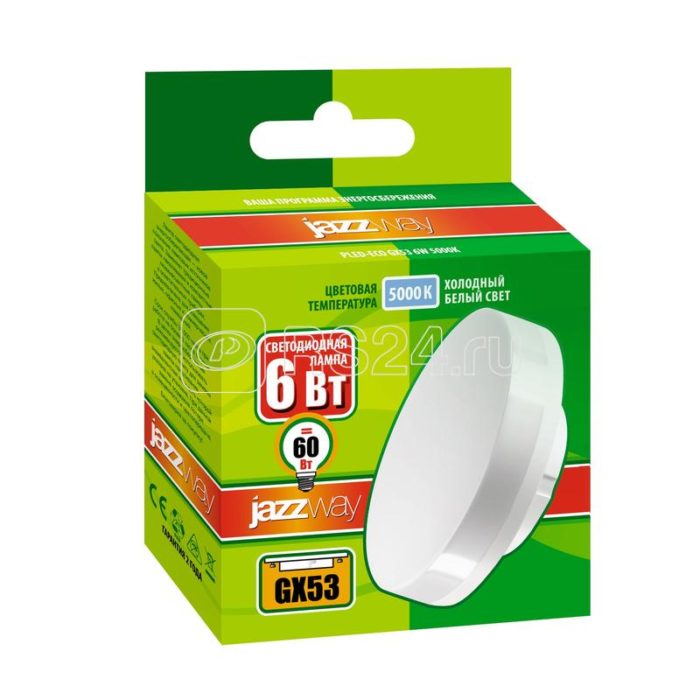 Лампа светодиодная PLED-ECO 6Вт таблетка матовая 5000К холод. бел. GX53 460лм 230В JazzWay 2852007 — изображение 2