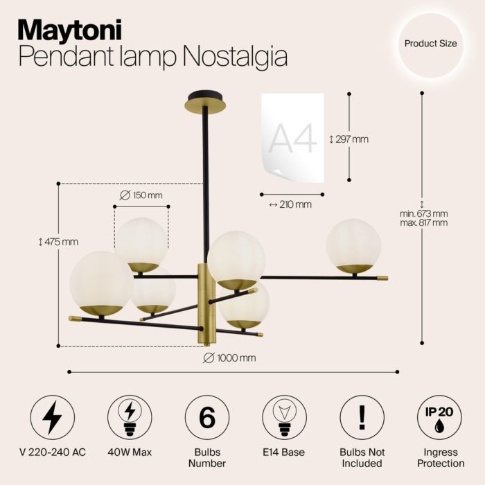 Подвесной светильник Maytoni Nostalgia MOD048PL-06G — изображение 2