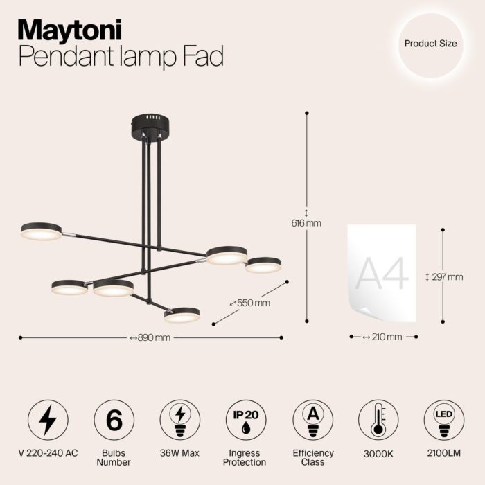 Подвесной светодиодный светильник Maytoni Fad MOD070PL-L38B3K — изображение 2